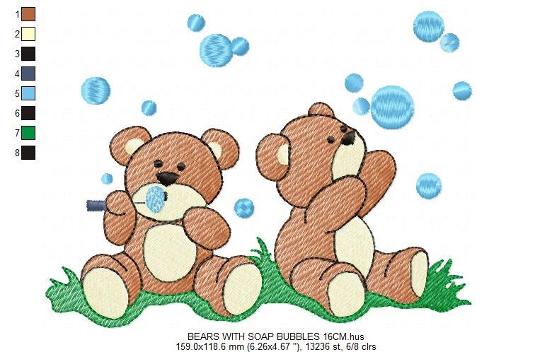 Bear blowing bubbles embroidery designs - Teddy Bear machine embroidery pattern - Baby boy Children embroidery file - Instant download pes
