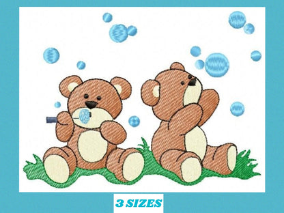 Bear blowing bubbles embroidery designs - Teddy Bear machine embroidery pattern - Baby boy Children embroidery file - Instant download pes