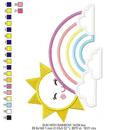 Sun and rainbow embroidery design - Rainbow with clouds applique machine embroidery pattern - Baby girl file - Instant digital download pes