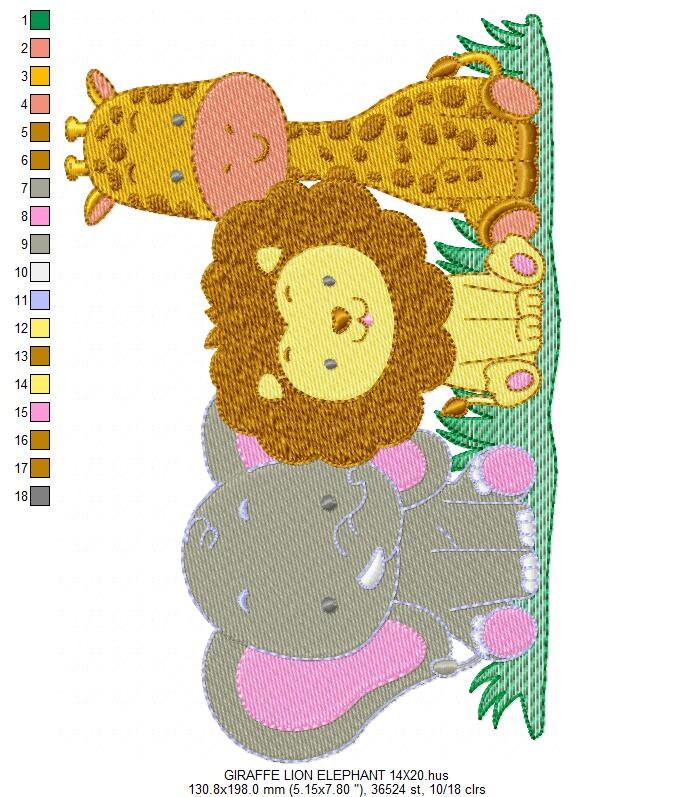 Safari wild animals embroidery designs - Elephant Lion and Giraffe machine pattern - Baby boy and girl file - Instant digital download pes