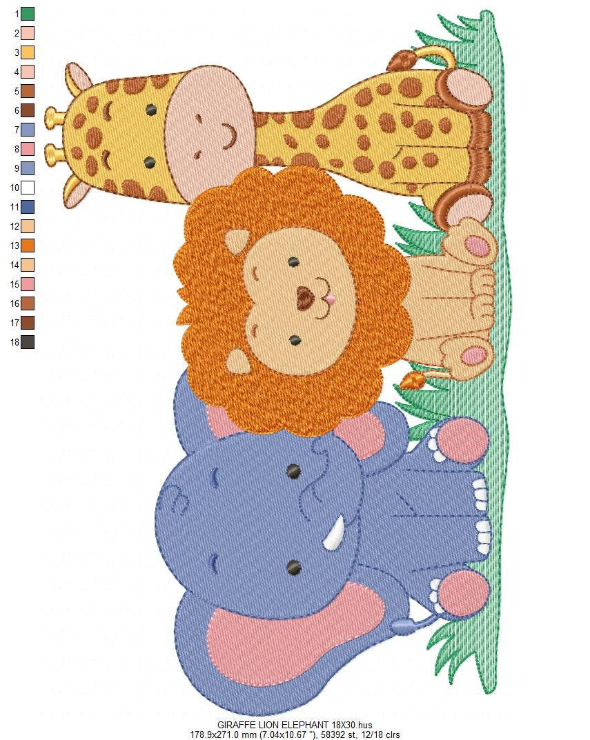 Safari wild animals embroidery designs - Elephant Lion and Giraffe machine pattern - Baby boy and girl file - Instant digital download pes