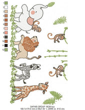 Load image into Gallery viewer, Safari embroidery designs Animals embroidery design - machine embroidery pattern Nursery embroidery file lion elephant giraffe zebra monkey
