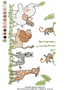 Safari embroidery designs Animals embroidery design - machine embroidery pattern Nursery embroidery file lion elephant giraffe zebra monkey