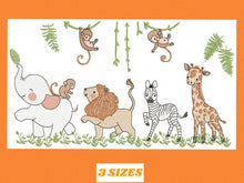 Load image into Gallery viewer, Safari embroidery designs Animals embroidery design - machine embroidery pattern Nursery embroidery file lion elephant giraffe zebra monkey
