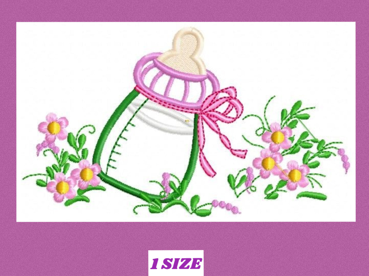 Baby bottle with flowers embroidery design - Newborn Feeding Bottle machine embroidery pattern - Gender Reveal party - Instant download pes