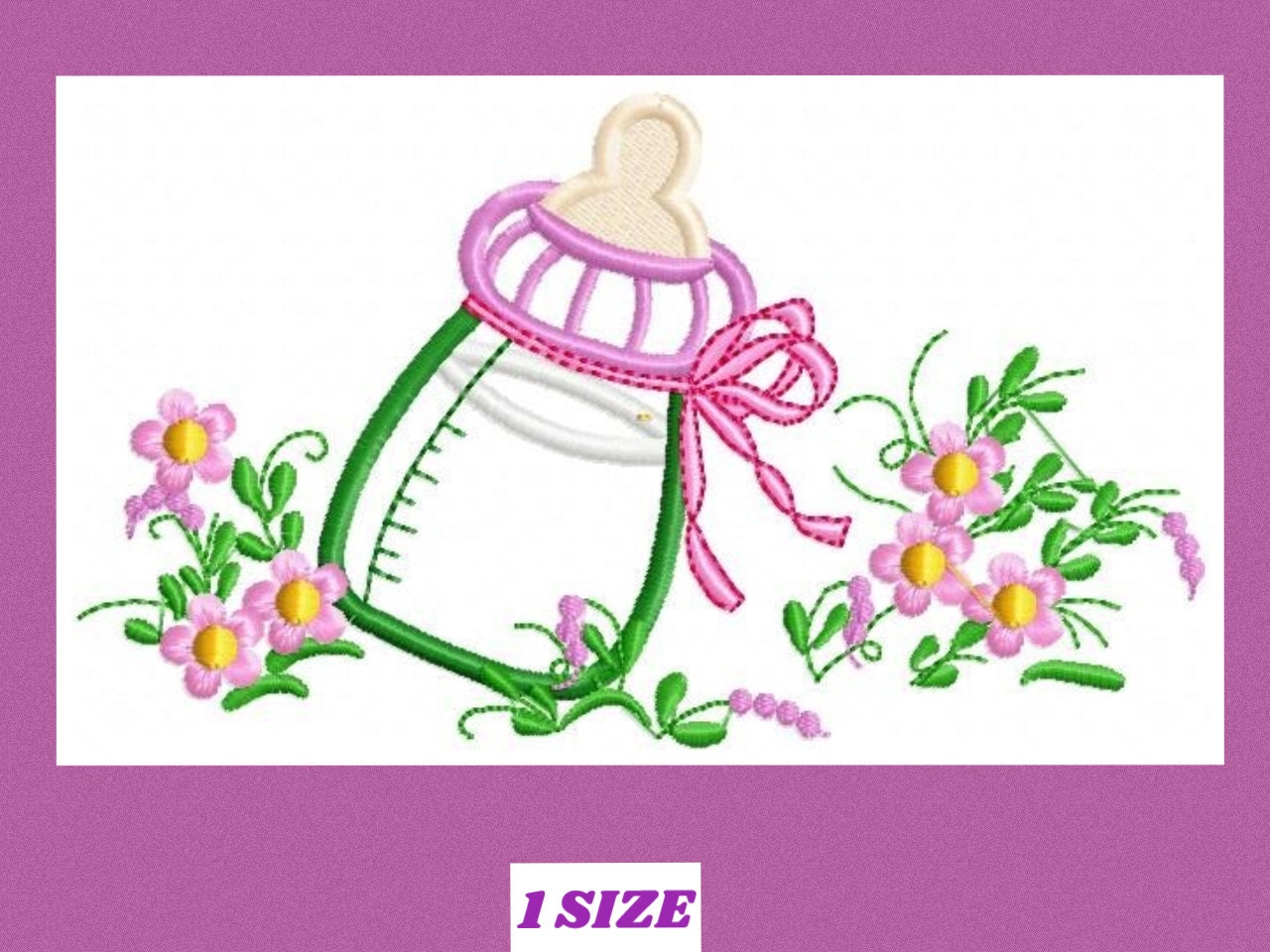 Baby bottle with flowers embroidery design - Newborn Feeding Bottle machine embroidery pattern - Gender Reveal party - Instant download pes
