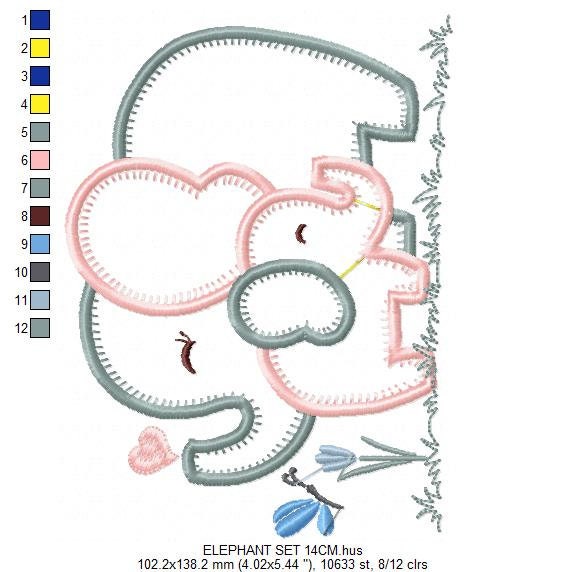 Elephant embroidery designs - Safari embroidery design machine embroidery pattern - Animal embroidery file - mother with baby download