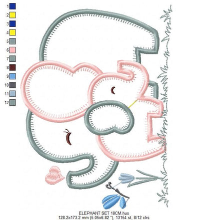 Elephant embroidery designs - Safari embroidery design machine embroidery pattern - Animal embroidery file - mother with baby download