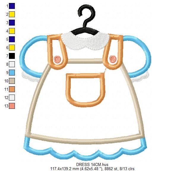 Dress embroidery designs - Children's Clothes with hanger embroidery machine embroidery pattern - Baby Dress applique - instant download pes