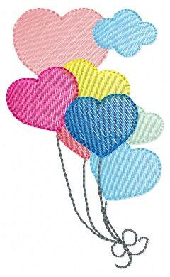 Birthday Party Balloon embroidery design - Balloons machine embroidery pattern - Heart balloon with clouds - Instant digital download pes