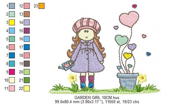 Girl embroidery designs - Flower girl embroidery design machine embroidery pattern - girl with flowers embroidery file - Cute Girl design