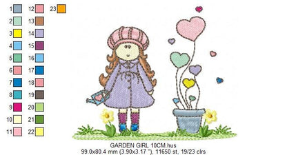 Girl embroidery designs - Flower girl embroidery design machine embroidery pattern - girl with flowers embroidery file - Cute Girl design