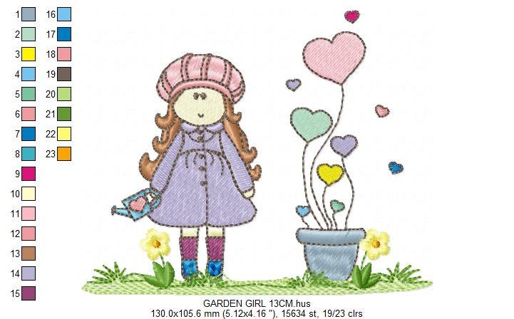 Girl embroidery designs - Flower girl embroidery design machine embroidery pattern - girl with flowers embroidery file - Cute Girl design