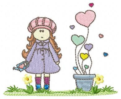Girl embroidery designs - Flower girl embroidery design machine embroidery pattern - girl with flowers embroidery file - Cute Girl design
