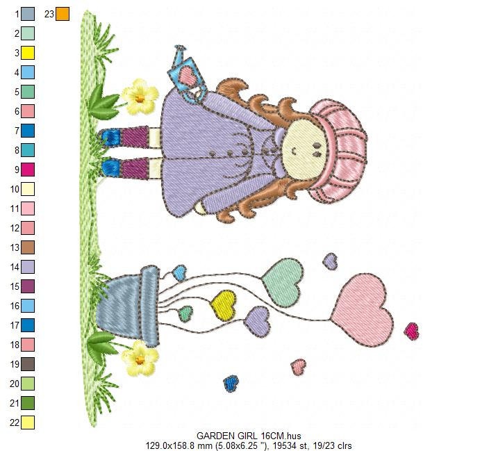 Girl embroidery designs - Flower girl embroidery design machine embroidery pattern - girl with flowers embroidery file - Cute Girl design