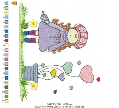 Girl embroidery designs - Flower girl embroidery design machine embroidery pattern - girl with flowers embroidery file - Cute Girl design