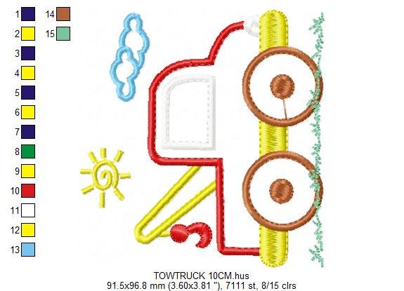 Tow truck embroidery designs - vehicle embroidery design machine embroidery pattern - tow truck applique design - baby boy kid embroidery