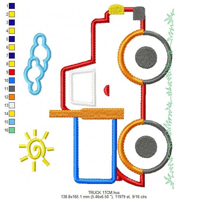 Truck embroidery designs - Vehicle embroidery design machine embroidery pattern - Pickup embroidery file - Truck applique design boy kid