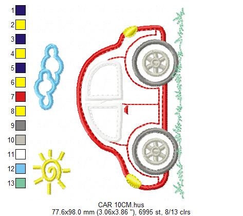 Car embroidery designs - Vehicle embroidery design machine embroidery pattern - Automobile embroidery file - car applique design boy design