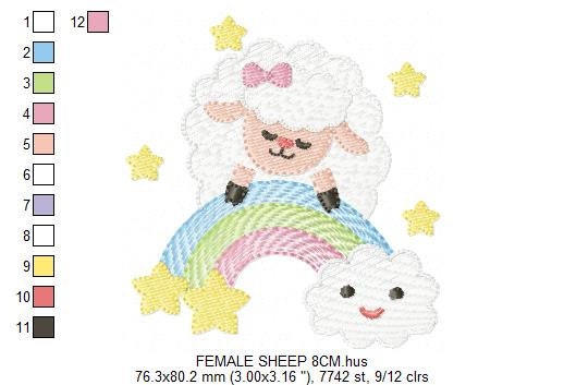 Sheep with bow tie embroidery design - Rainbow embroidery designs machine embroidery pattern - Baby boy and girl - Instant download pes jef