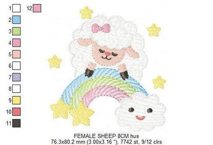 Sheep with bow tie embroidery design - Rainbow embroidery designs machine embroidery pattern - Baby boy and girl - Instant download pes jef