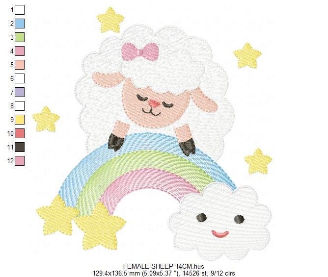 Sheep with bow tie embroidery design - Rainbow embroidery designs machine embroidery pattern - Baby boy and girl - Instant download pes jef