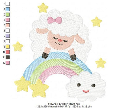 Sheep with bow tie embroidery design - Rainbow embroidery designs machine embroidery pattern - Baby boy and girl - Instant download pes jef