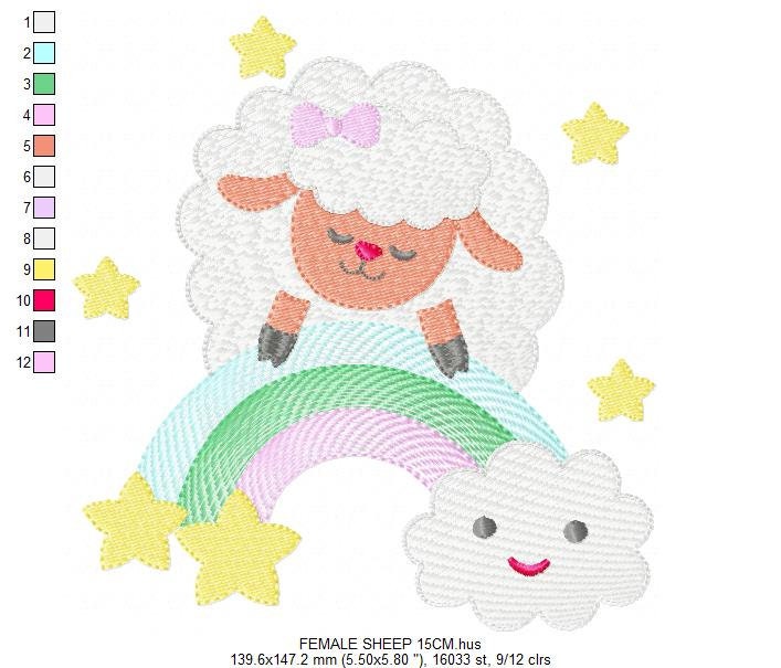 Sheep with bow tie embroidery design - Rainbow embroidery designs machine embroidery pattern - Baby boy and girl - Instant download pes jef
