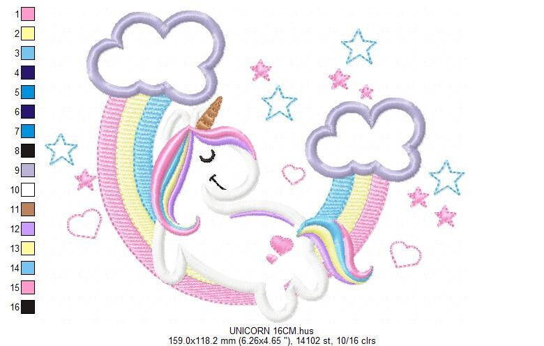 Unicorn embroidery designs - Rainbow embroidery design machine embroidery pattern - Baby girl embroidery file - Unicorn rainbow applique