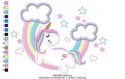 Unicorn embroidery designs - Rainbow embroidery design machine embroidery pattern - Baby girl embroidery file - Unicorn rainbow applique
