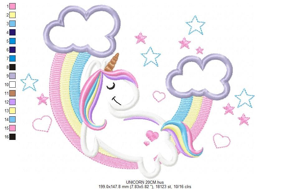 Unicorn embroidery designs - Rainbow embroidery design machine embroidery pattern - Baby girl embroidery file - Unicorn rainbow applique