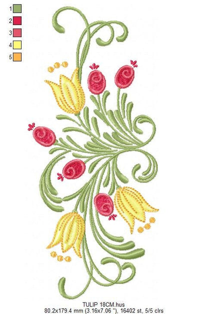 Flowers embroidery designs - Tulips embroidery design machine embroidery pattern - Rose embroidery file - Instant download pes jef dst