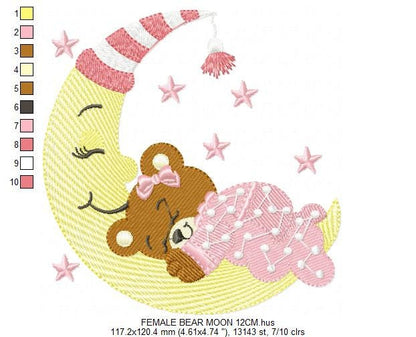 Bear embroidery designs - Teddy embroidery design machine embroidery pattern - Baby girl embroidery file - Baby boy embroidery bear moon