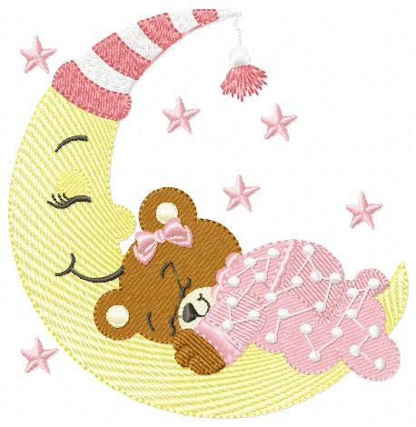 Bear embroidery designs - Teddy embroidery design machine embroidery pattern - Baby girl embroidery file - Baby boy embroidery bear moon