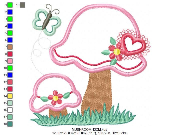 Mushroom embroidery designs - Flower embroidery design machine embroidery pattern - garden embroidery file - mushroom applique design