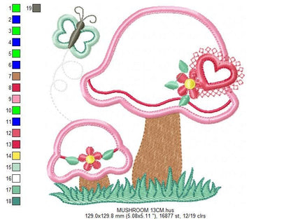 Mushroom embroidery designs - Flower embroidery design machine embroidery pattern - garden embroidery file - mushroom applique design