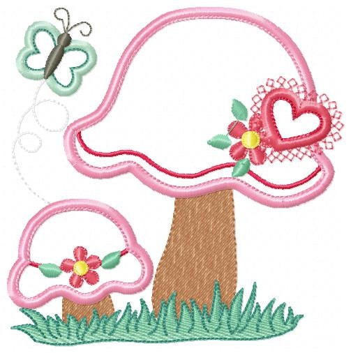 Mushroom embroidery designs - Flower embroidery design machine embroidery pattern - garden embroidery file - mushroom applique design