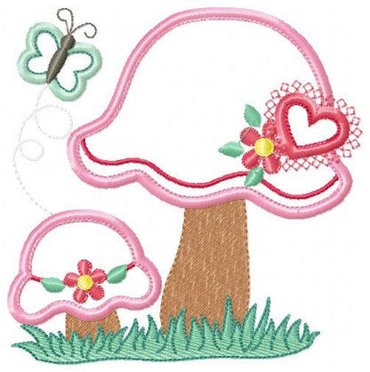 Mushroom embroidery designs - Flower embroidery design machine embroidery pattern - garden embroidery file - mushroom applique design