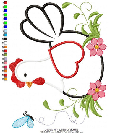 Chicken embroidery designs - hen embroidery design machine embroidery pattern - instant download - Kitchen embroidery file Chicken applique