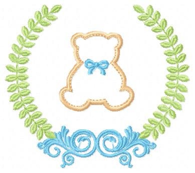 Bear with wreath embroidery design - Teddy Bear with laurel frame machine embroidery pattern - baby girl and boy file - Instant download pes