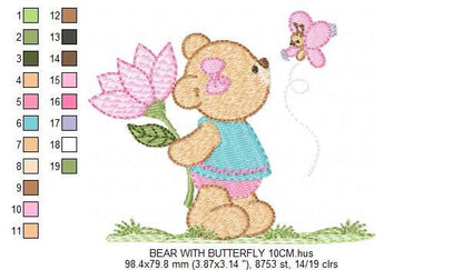 Teddy Bear embroidery designs - Baby girl embroidery design machine embroidery pattern - Bear with butterfly embroidery file - digital file