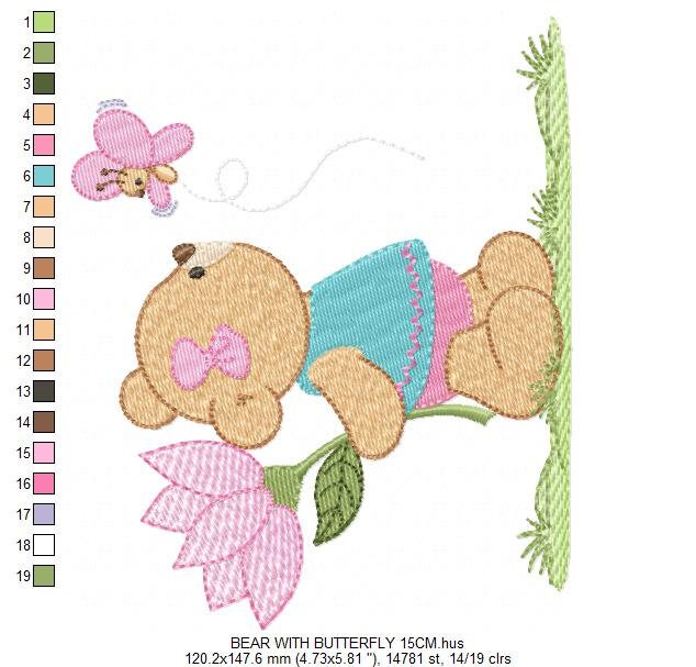 Teddy Bear embroidery designs - Baby girl embroidery design machine embroidery pattern - Bear with butterfly embroidery file - digital file
