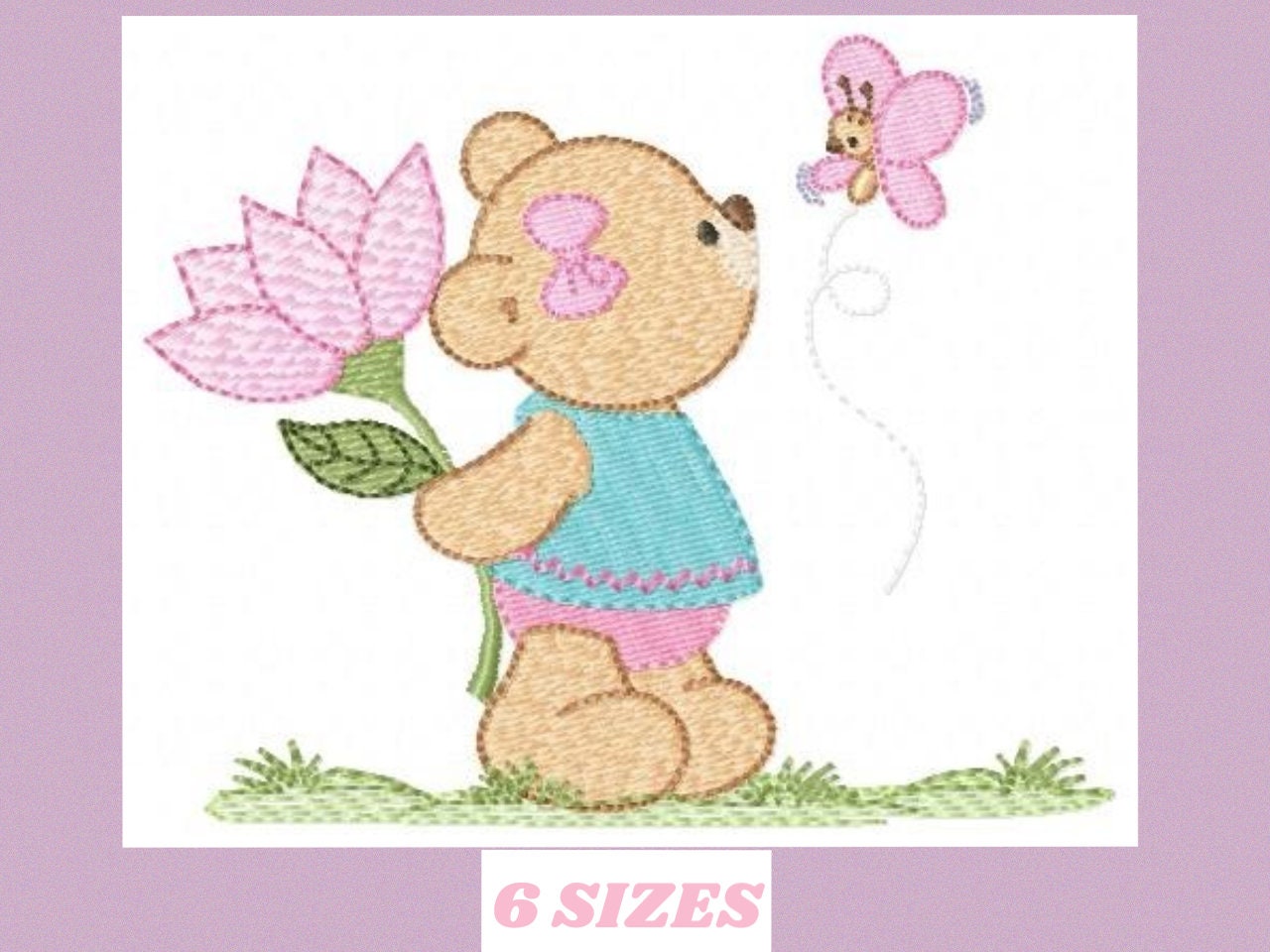 Teddy Bear embroidery designs - Baby girl embroidery design machine embroidery pattern - Bear with butterfly embroidery file - digital file