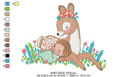 Deer embroidery design - Animal embroidery designs machine embroidery pattern - Newborn embroidery file - baby girl embroidery Woodland