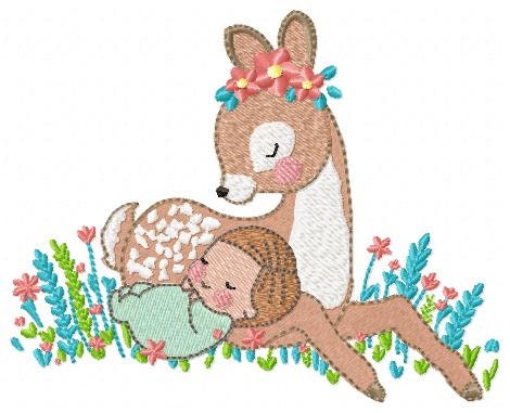 Deer embroidery design - Animal embroidery designs machine embroidery pattern - Newborn embroidery file - baby girl embroidery Woodland