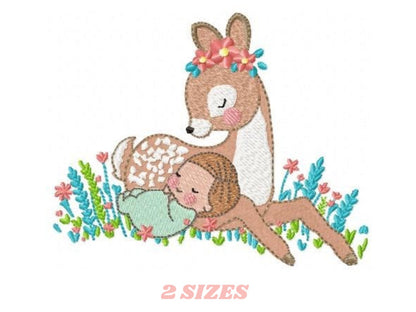 Deer embroidery design - Animal embroidery designs machine embroidery pattern - Newborn embroidery file - baby girl embroidery Woodland