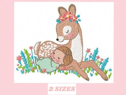 Deer embroidery design - Animal embroidery designs machine embroidery pattern - Newborn embroidery file - baby girl embroidery Woodland
