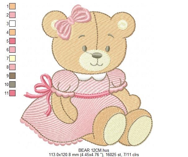 Bear embroidery designs - Baby girl embroidery design machine embroidery pattern - Female bear embroidery file - Teddy Bear applique design