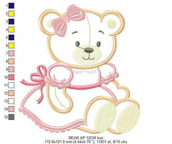 Bear embroidery designs - Baby girl embroidery design machine embroidery pattern - Female bear embroidery file - Teddy Bear applique design