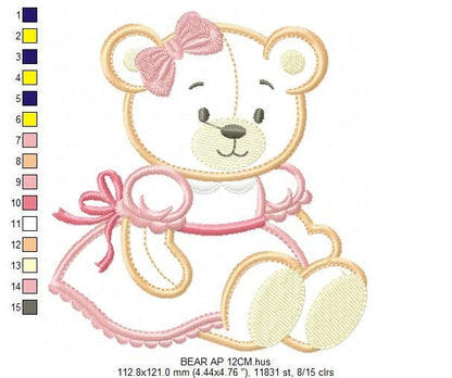 Bear embroidery designs - Baby girl embroidery design machine embroidery pattern - Female bear embroidery file - Teddy Bear applique design